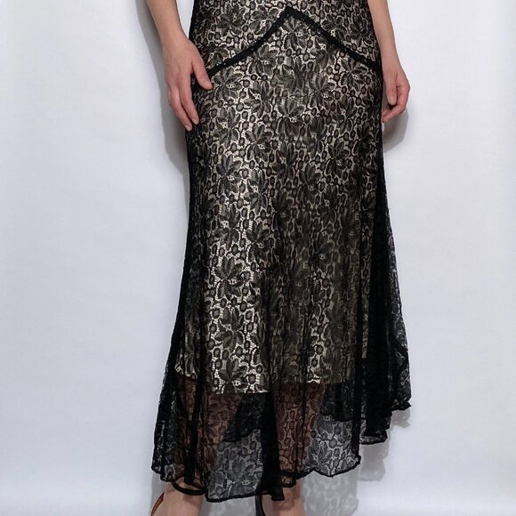 Vintage 1930s Black LACE Bias Cut Dress with CAPELET! Medium to Large - Picture 8 of 9